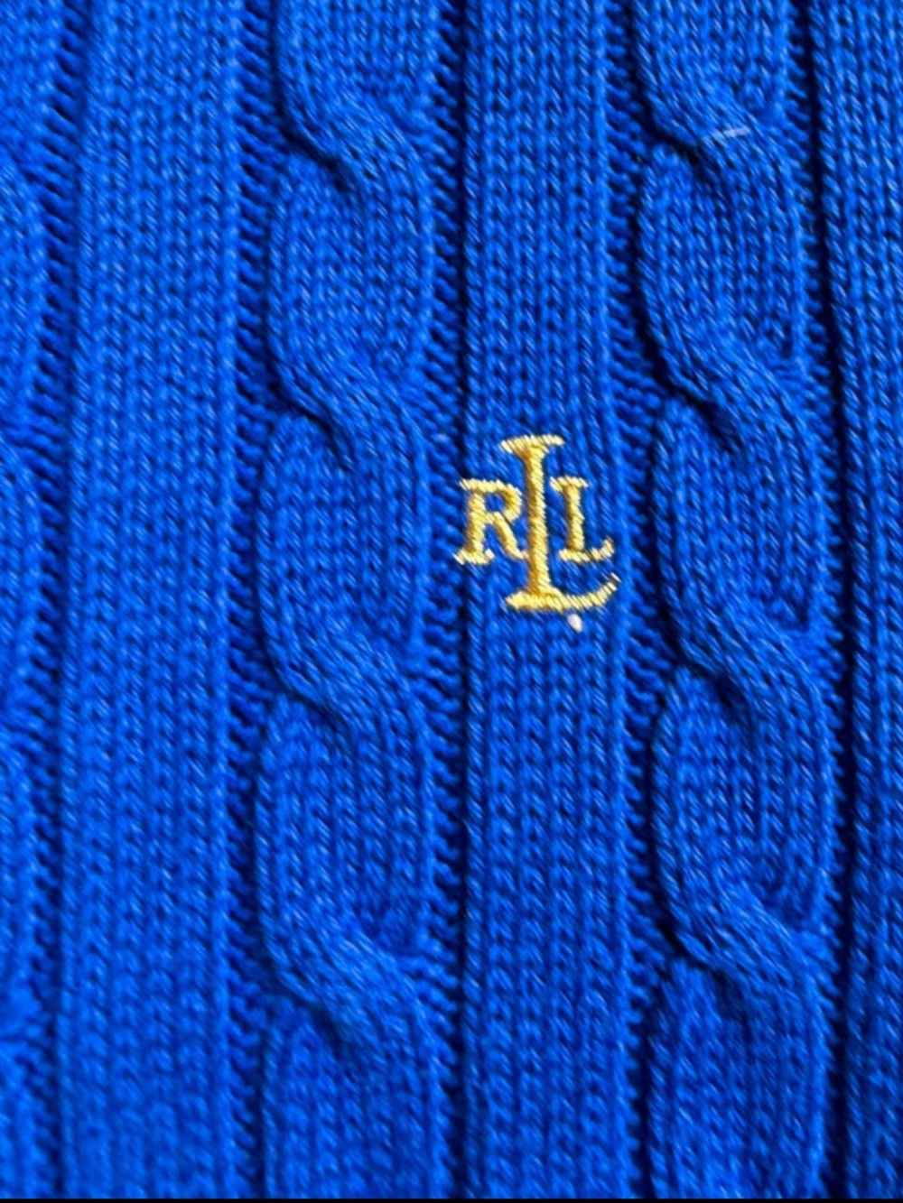 Ralph Lauren Women’s Cable-Knit Zip Cardigan in Royal Blue with Gold Zippers - Picture 4 of 5
